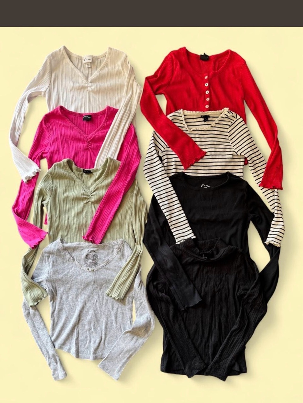 Art class kids girl Long-Sleeve Ribbed Tops -Pink, Red, Black, White, Green,Gray